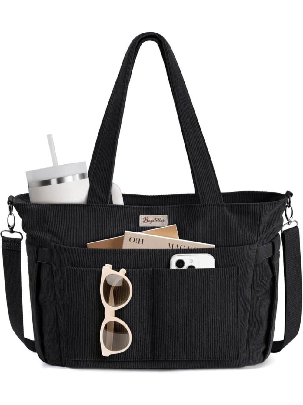 Stylish Corduroy Tote Bag for Women, 17 Pockets, Perfect Laptop Work Purse